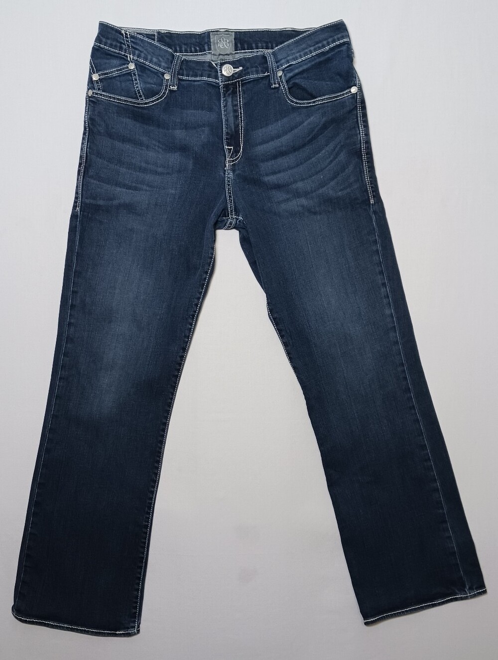 Y2K Rock & Republic Mens Henlee Relaxed Bootcut Jeans 36X32 Dark Blue Wash